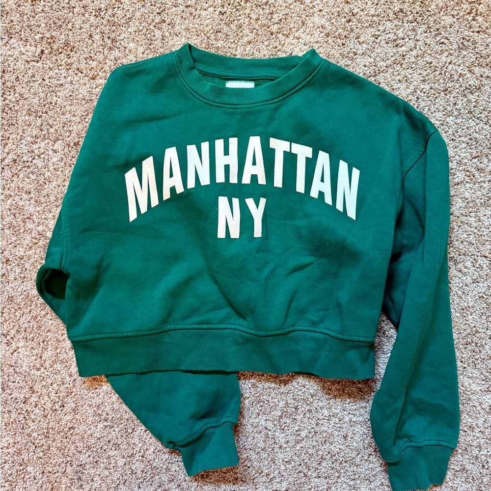 Zara Girls Green Manhattan NY Crew Neck Sweater